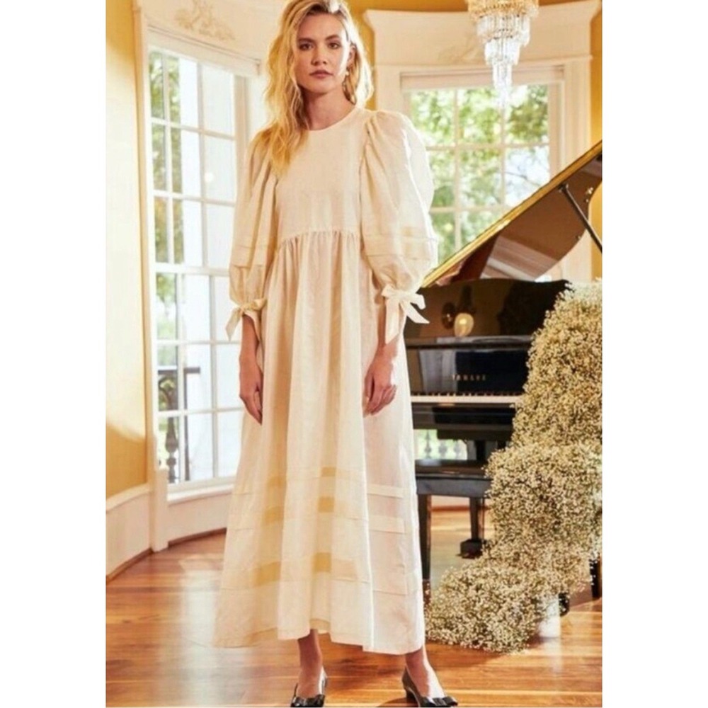 Hunter Bell Bennett Puff Sleeve Maxi Dress Cream Cottagecore NWT M